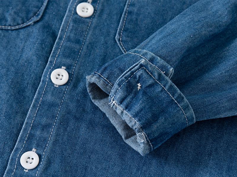 2024 Jungen Langarm Denimhemd - Lässig einfarbig mit Eckkragen