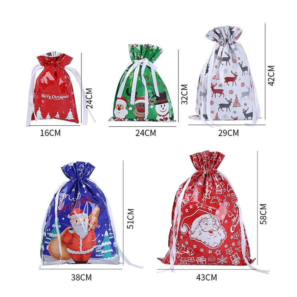 5Pcs Drawstring Christmas Candy Bags Large Candy Cookie Packaging Bag 2024 Gift Bag