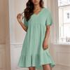 Ladies' Casual And Fashionable Solid Color Dress, Loose Short Sleeved Waist Cinched Dress