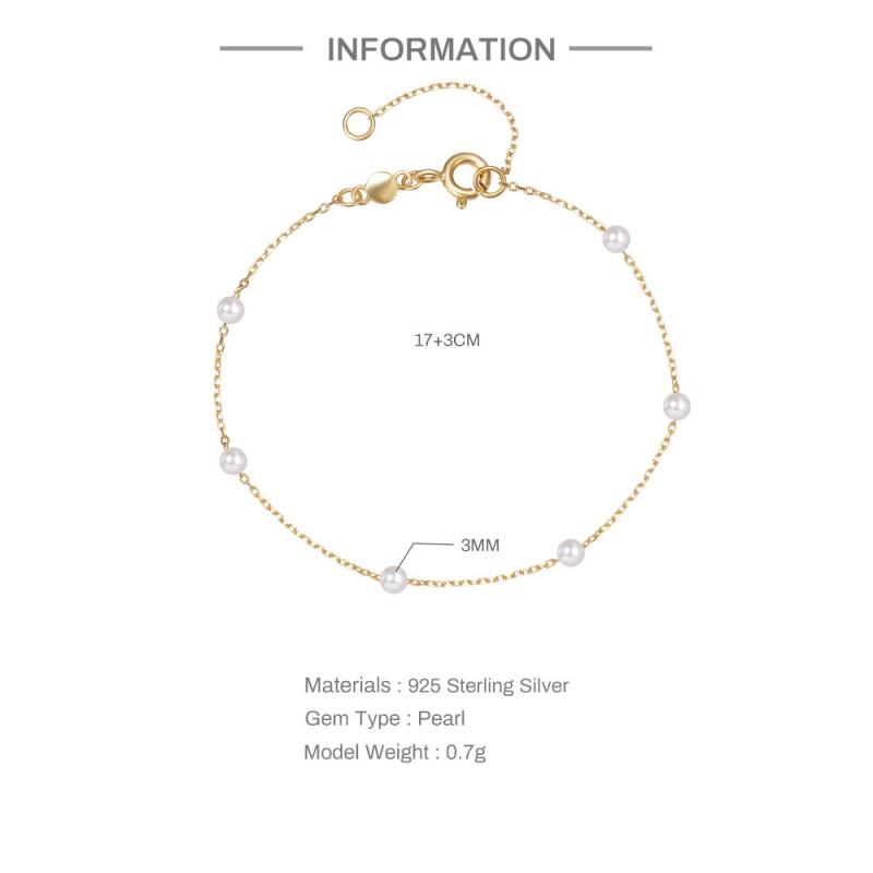 Sterling Pearl Stackable Bracelet Women Gold Plated Minimalist Geometric Design Fashion Daily Wear