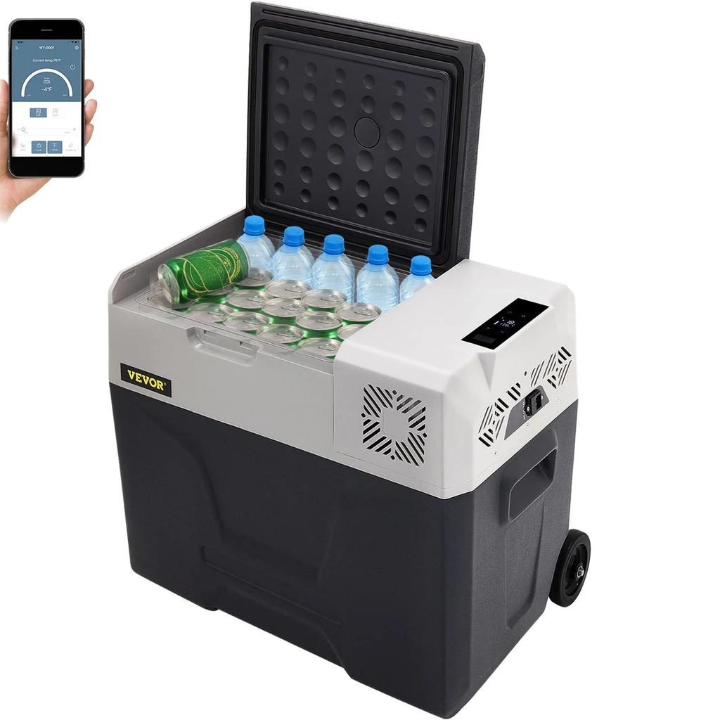 VEVOR Car Refrigerator, 12 Volt Car Refrigerator Fridge, 50 L Single Zone Portable Freezer with Wheels and Handle, -4 degrees F-68 degrees F