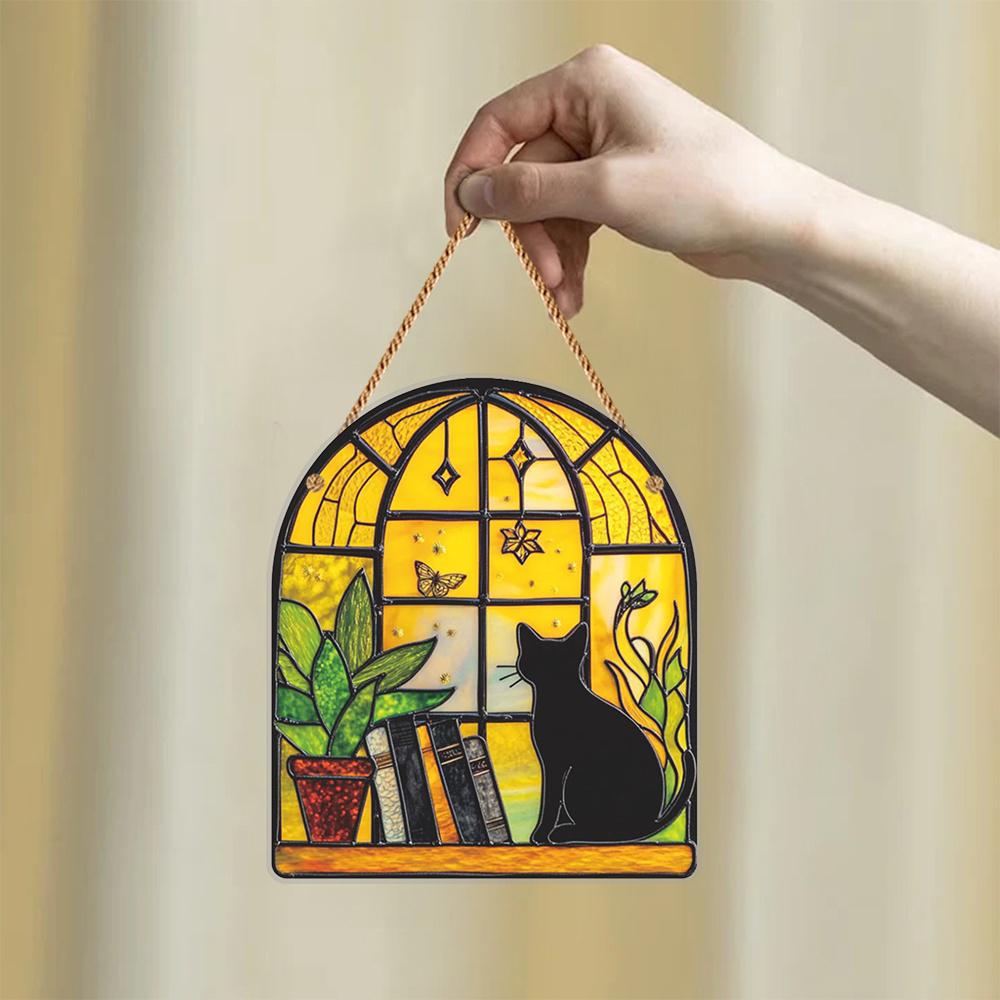 2D Flat Acrylic Black Cat and Book Design, Indoor and Outdoor Decoration - No Battery/electricity Required, Free Day Decoration, Shop Decoration, Dur
