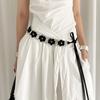 Double Small Flowers PU Leather Belt Adjustable Strap Waist Rope New Waistchain  Women Girls