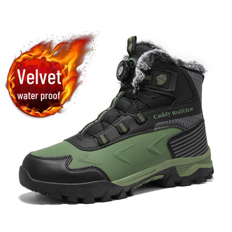 Cizme noi de iarnă pentru bărbați, din bumbac cu vârf înalt și catifea, cu buton rotativ, pantofi de drumeție de exterior anti-alunecare pentru adolescenți.