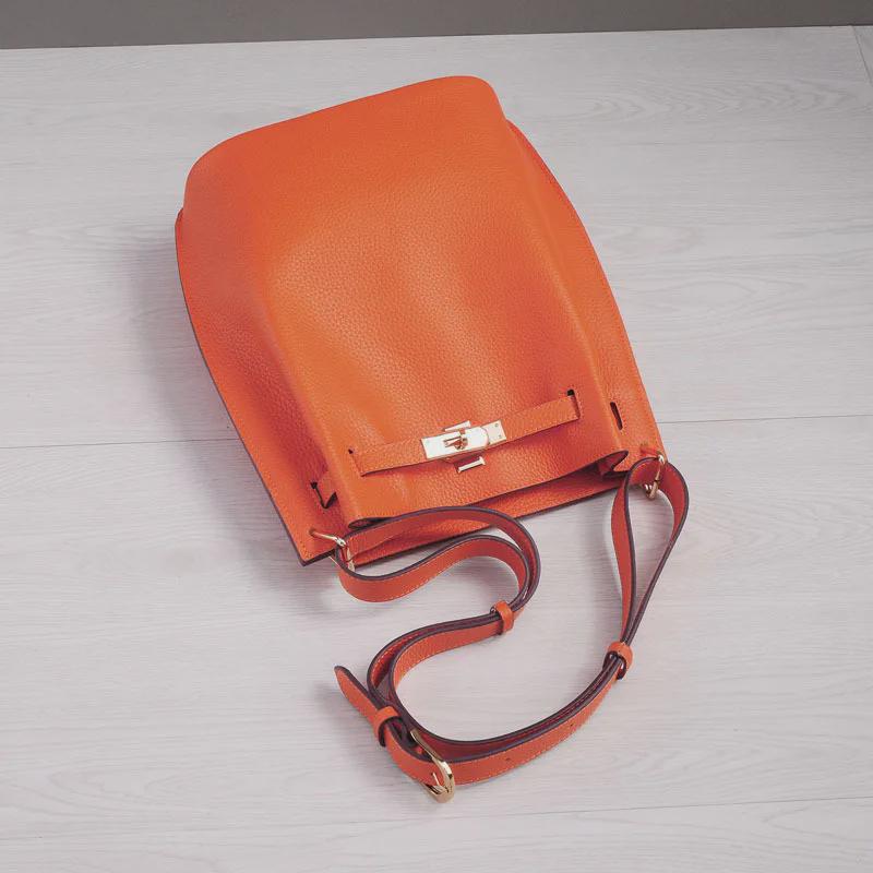 Sokelly 2025 Genuine Leather Crossbody Bucket Bag – Trendy Vertical Horseshoe Design