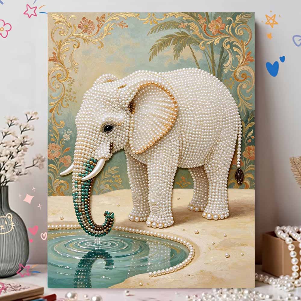 Pearl DIY Art Painting Elegant Elephant Handcrafted Picture Indoor Wall Ornament Relaxing Leisure Hobby Exquisite Home Decor Gift