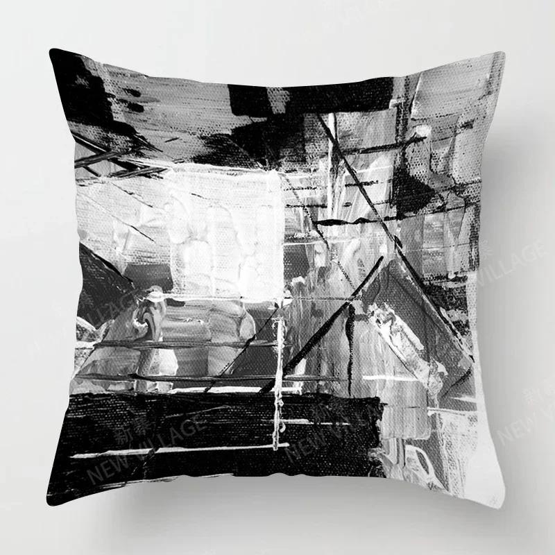Modern Grau Schwarz Abstrakt Geometrisch Kissenbezug Heimdeko Kissenbezug Sofa Wurfkissenbezug 45x45 40x40