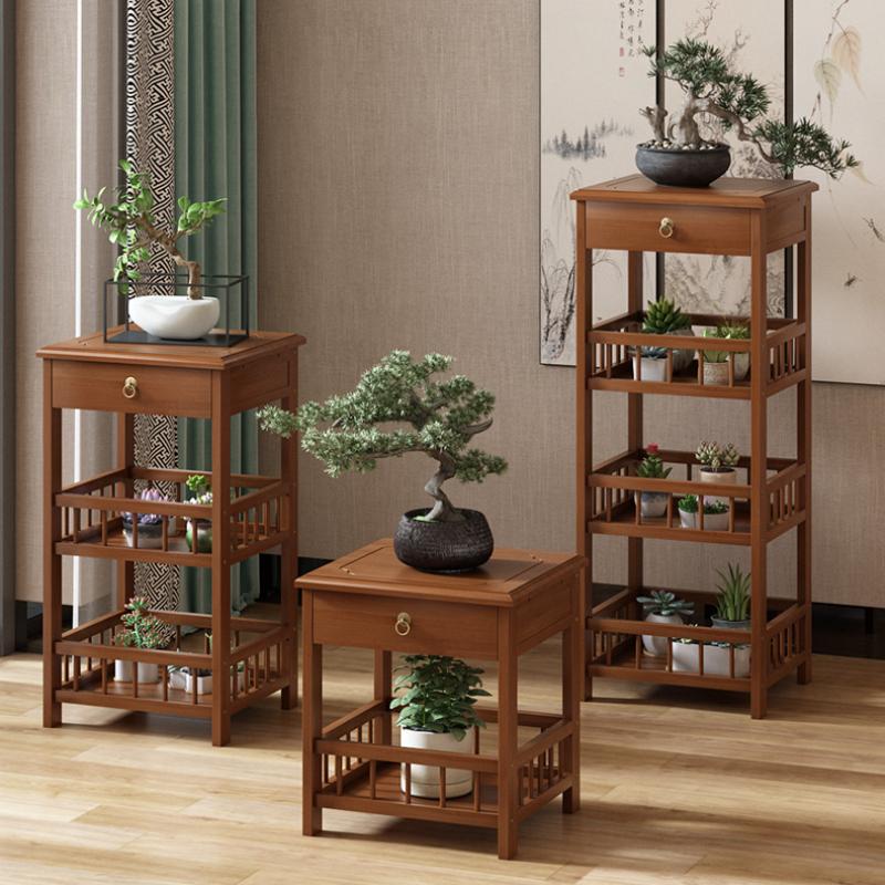 Chinese Style Floor Standing Plant Rack Non-Solid Wood Modern Indoor Pot Holder Balcony Elegant Greenery Display Shelf