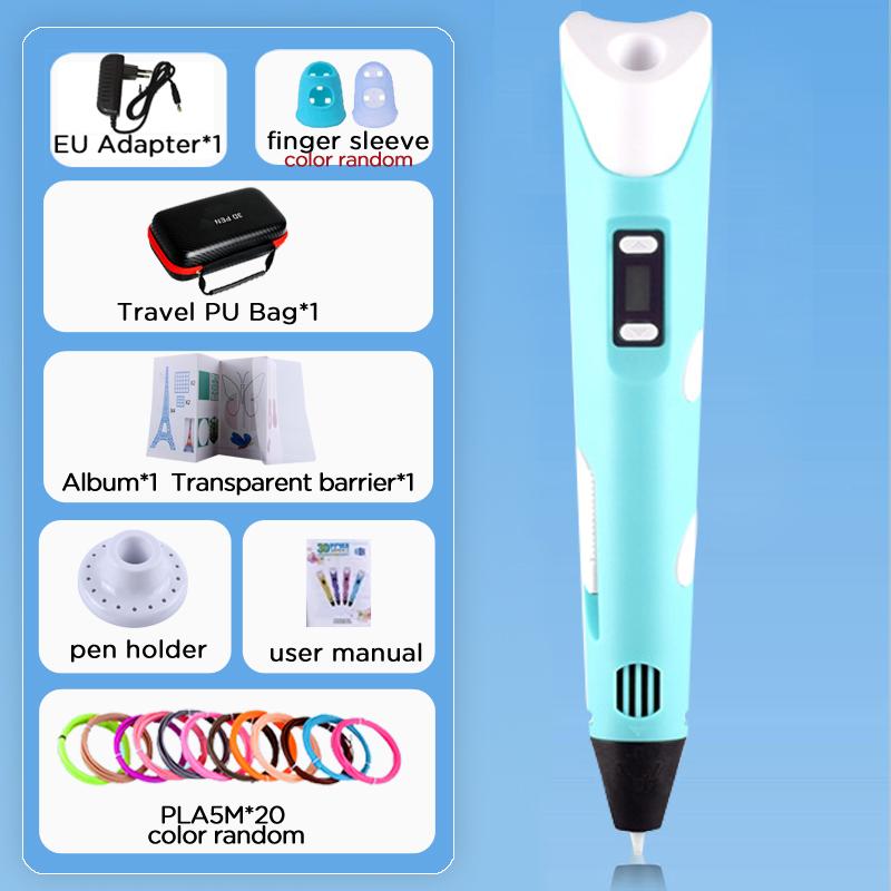 Kinder 3D-Stift 3D-Zeichen Druckstift LCD-Bildschirm Netzteil 40 Farben 200M PLA-Filament Kinder Jungen Mädchen Geburtstag DIY-Geschenk