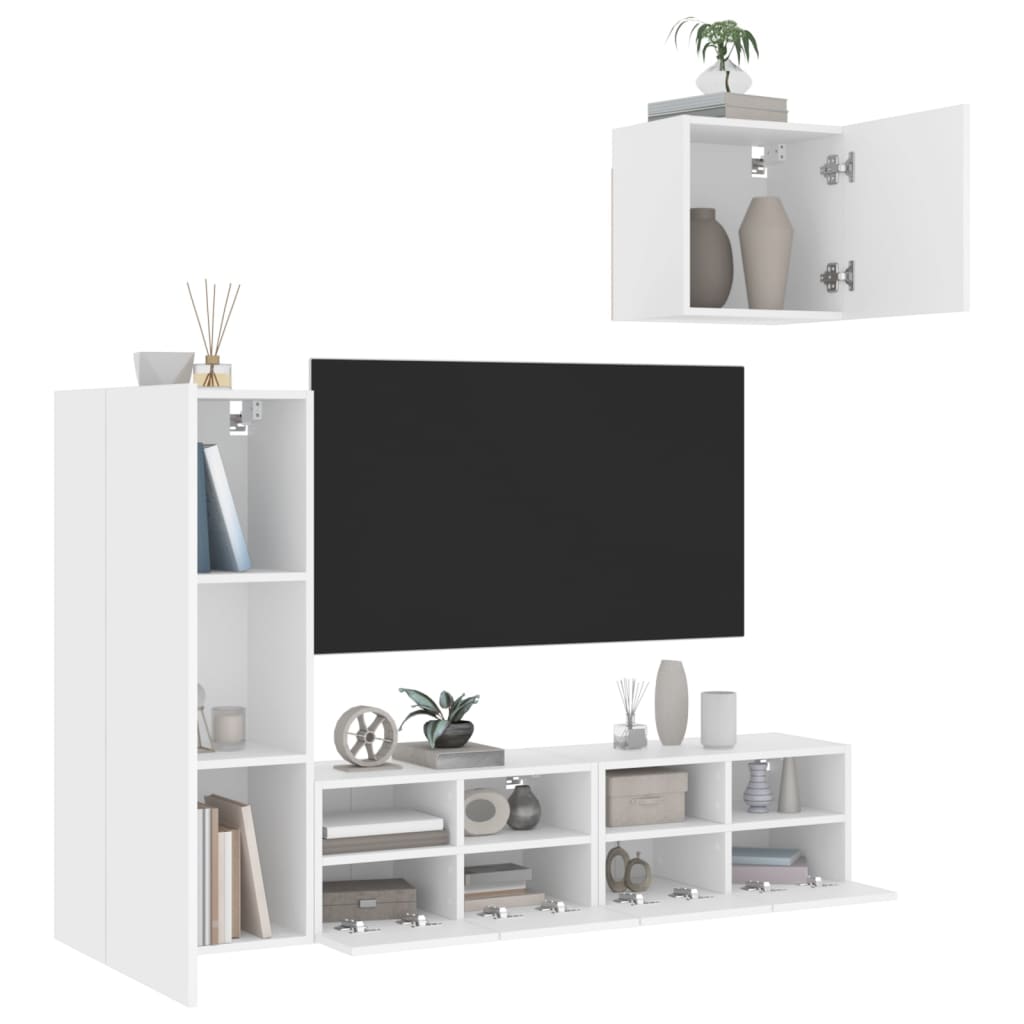 4 Piece White Living Room Wall Unit