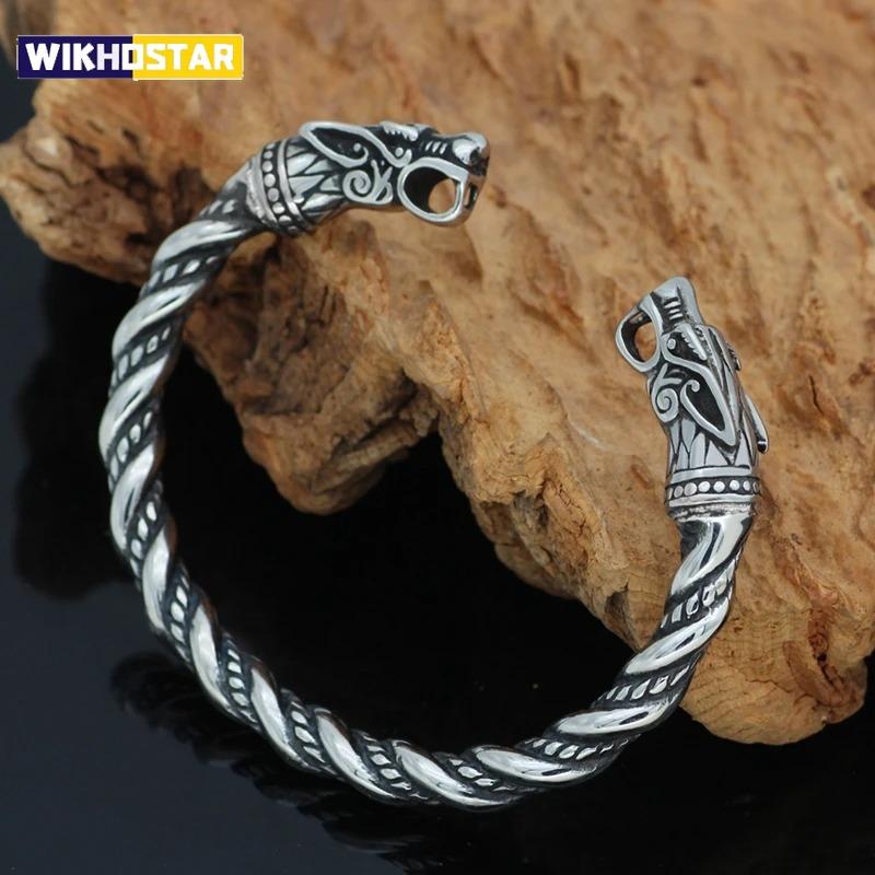 Modne akcesoria dla zwierząt Goth Hiphop głowa smoka otwarta męska bransoletka Viking bransoletka nadgarstek bransoletki mankietowe para biżuteria