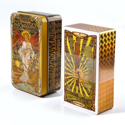 Tarocchi Art Nouveau dorati da 10,3 * 6 cm in una scatola di latta con guida 78 pezzi