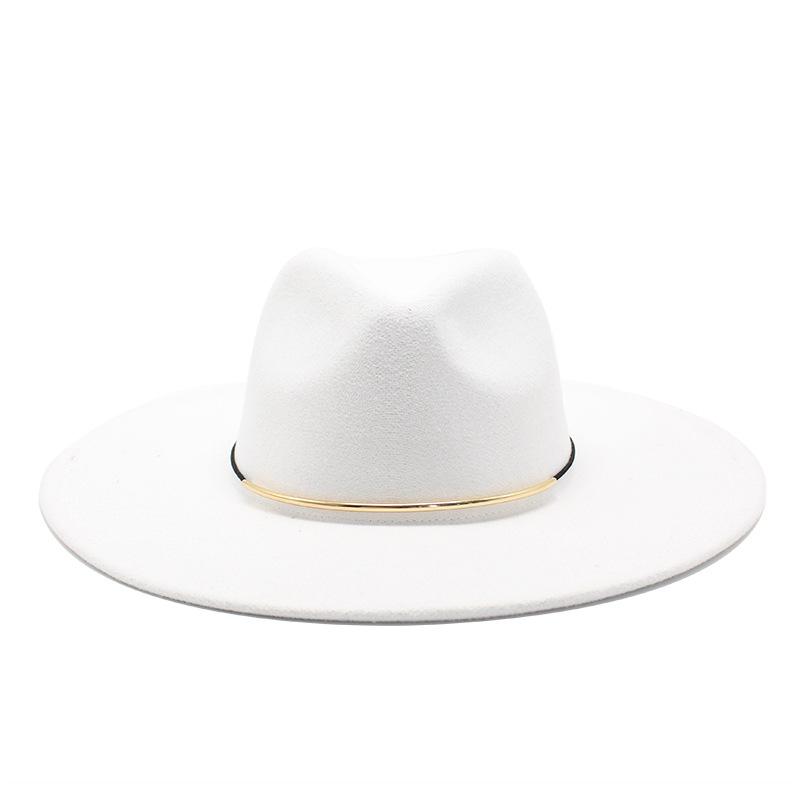 Woolen Top Hat Ladies Trend Hat Gold Buckle Jazz Hat Big Brim Woolen Felt Hat