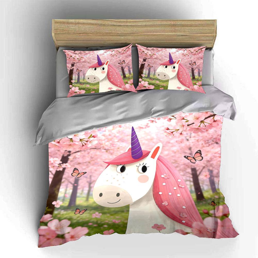 Unicorn Blossom Spring Decor Set Soft Comfortable Duvet Cover Bedding Set Included 1*Duvet Cover & 2*Pillowcases, Gift