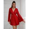 Summer Women's Sequins Deep V Swing Loose Long Sleeve Dresses
