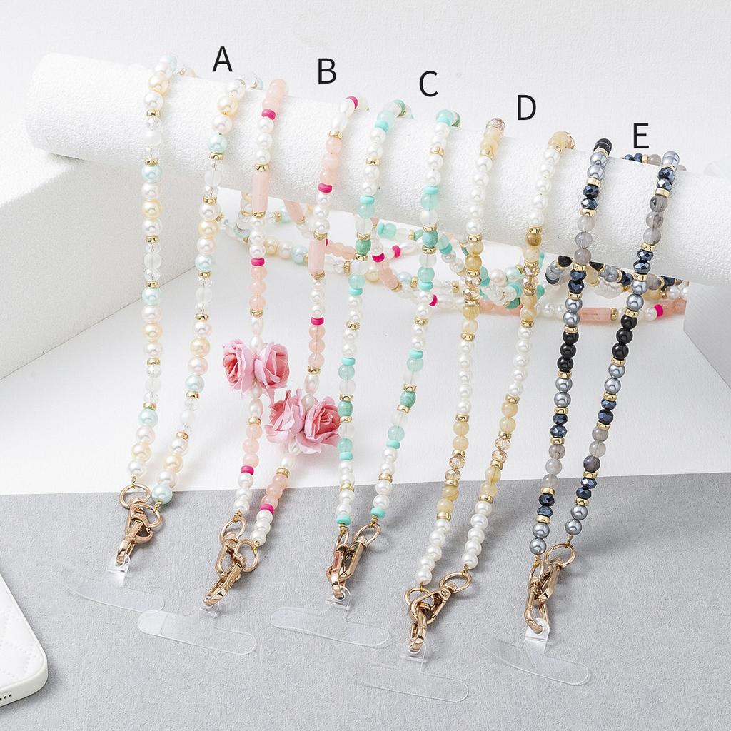 New mobile phone lanyard can carry crossbody chain long DIY pearl chain pendant mobile phone case keychain pendant