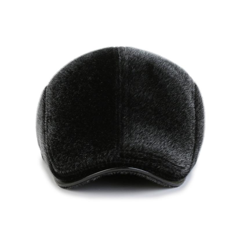 Winter Warm Forward Hat Men's Peaked Cap Middle-aged and Elderly Mink Fur Hat Plus Velvet Ear Protection Dad and Grandpa Hat