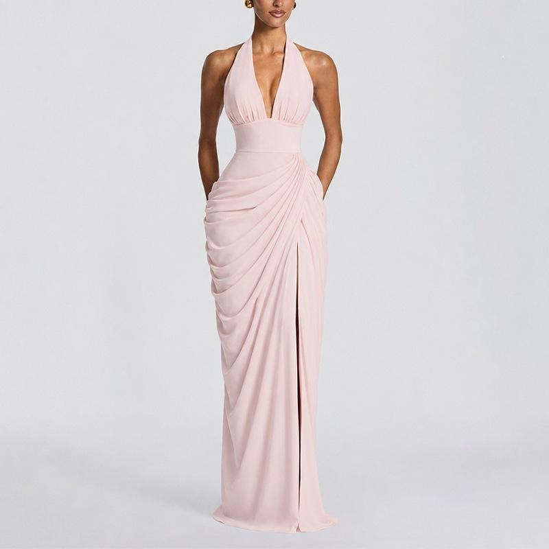 Rochie nouă de vară pentru femei, la modă și sexy, cu decolteu în V, talie înaltă, rochie plisată cu crăpătură înaltă