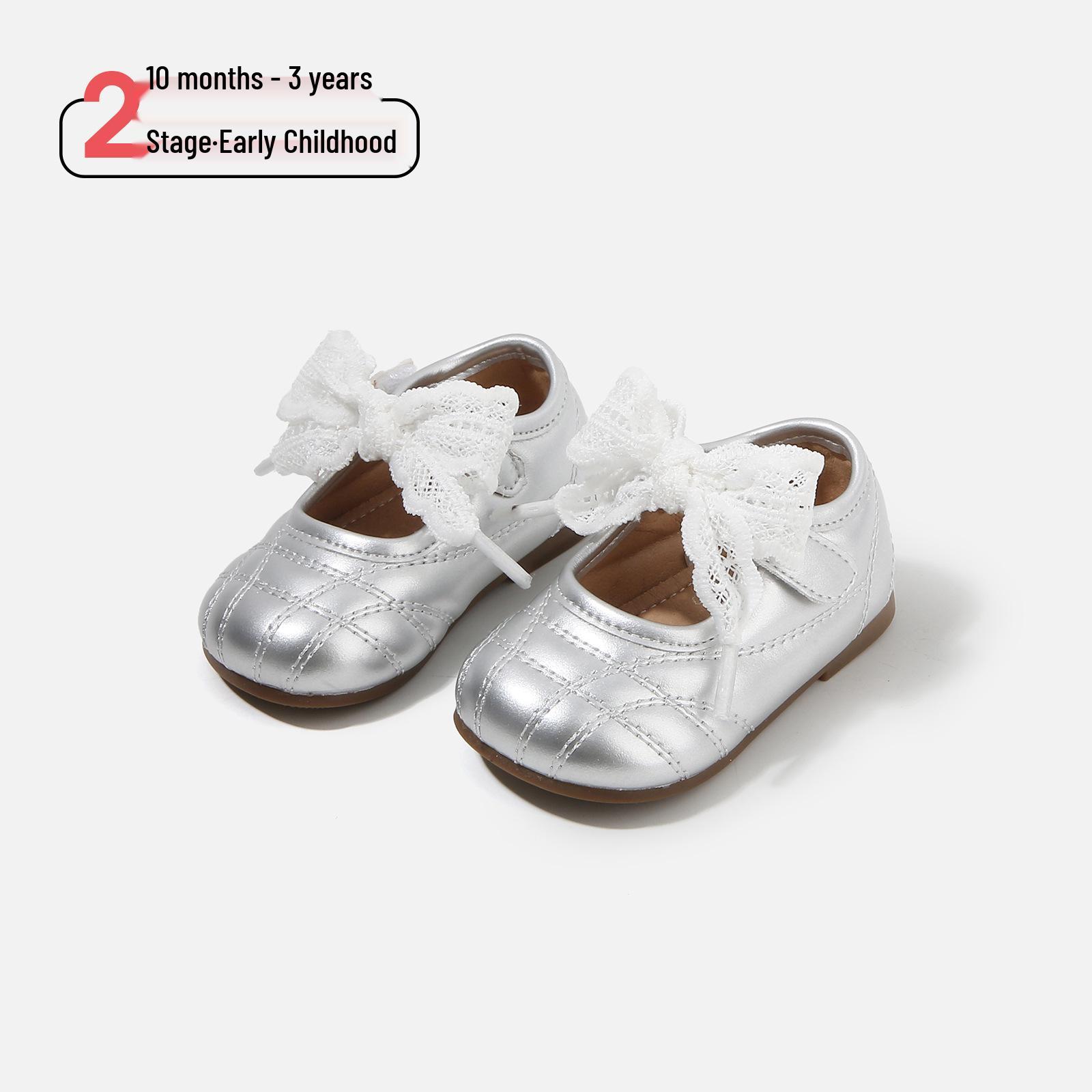 

Spring 2026 Baby Girls Soft Sole Mary Jane Walker Shoes - Fashionable and Versatile Size 19 / Insole 14.0 cm срібний