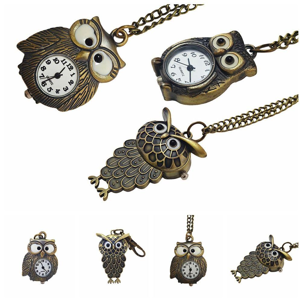 Quartz Owl Pocket Watch Antique Bronze Color Necklace Pocket Watch Flip Style Pocket Watch Gift