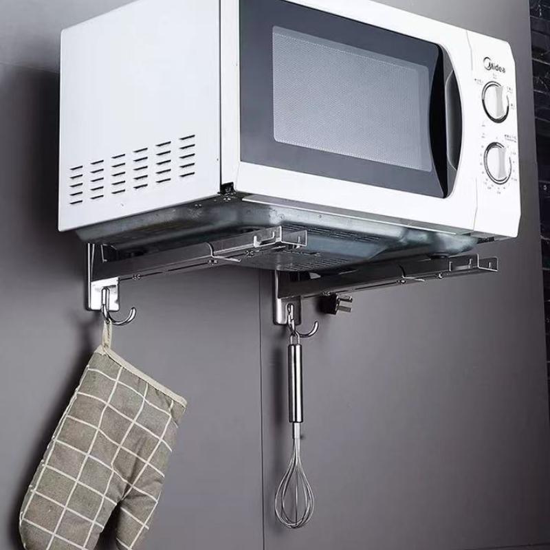 Stainless Steel Microwave Oven ShelfExpandable Kitchen OrganiserWall Mounted Oven Shelf Cocina Accesorios De Cocina Novedosos