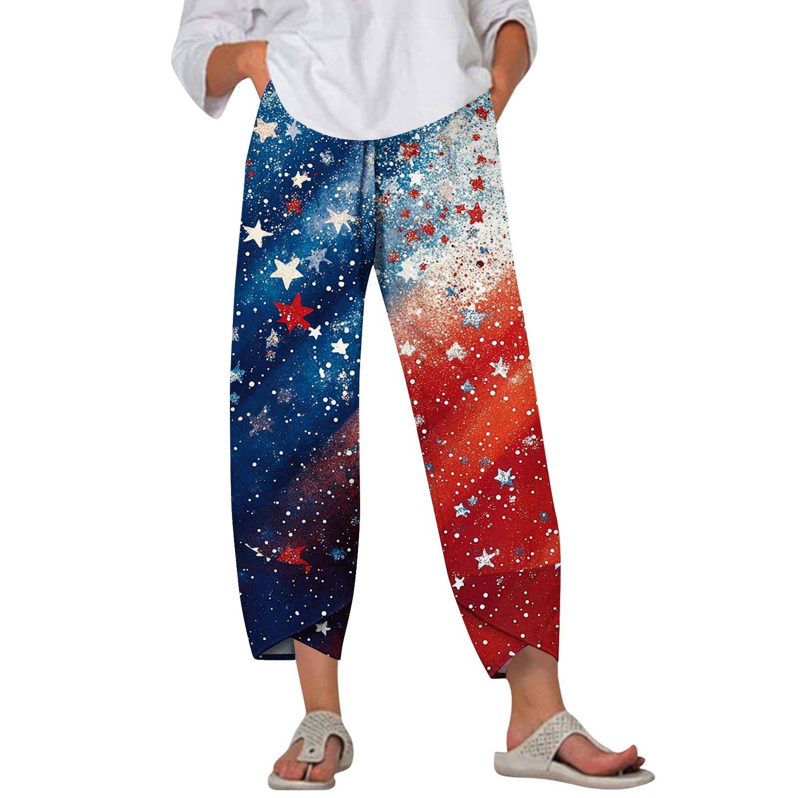 

Брюки женские летние повседневные широкие брюки с эластичной резинкой на талии и принтом с карманами XL