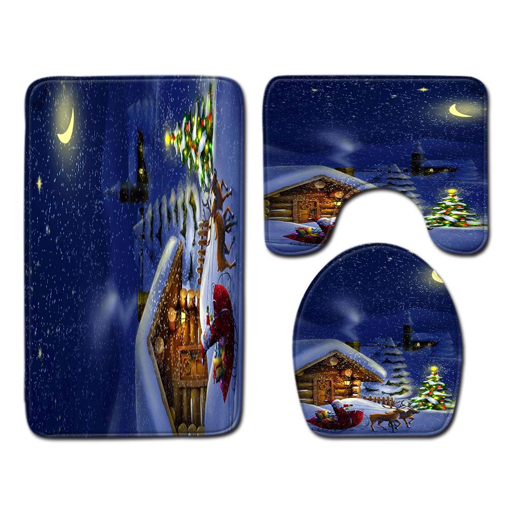 Christmas Bathroom Floor Mat Toilet Three-Piece Set