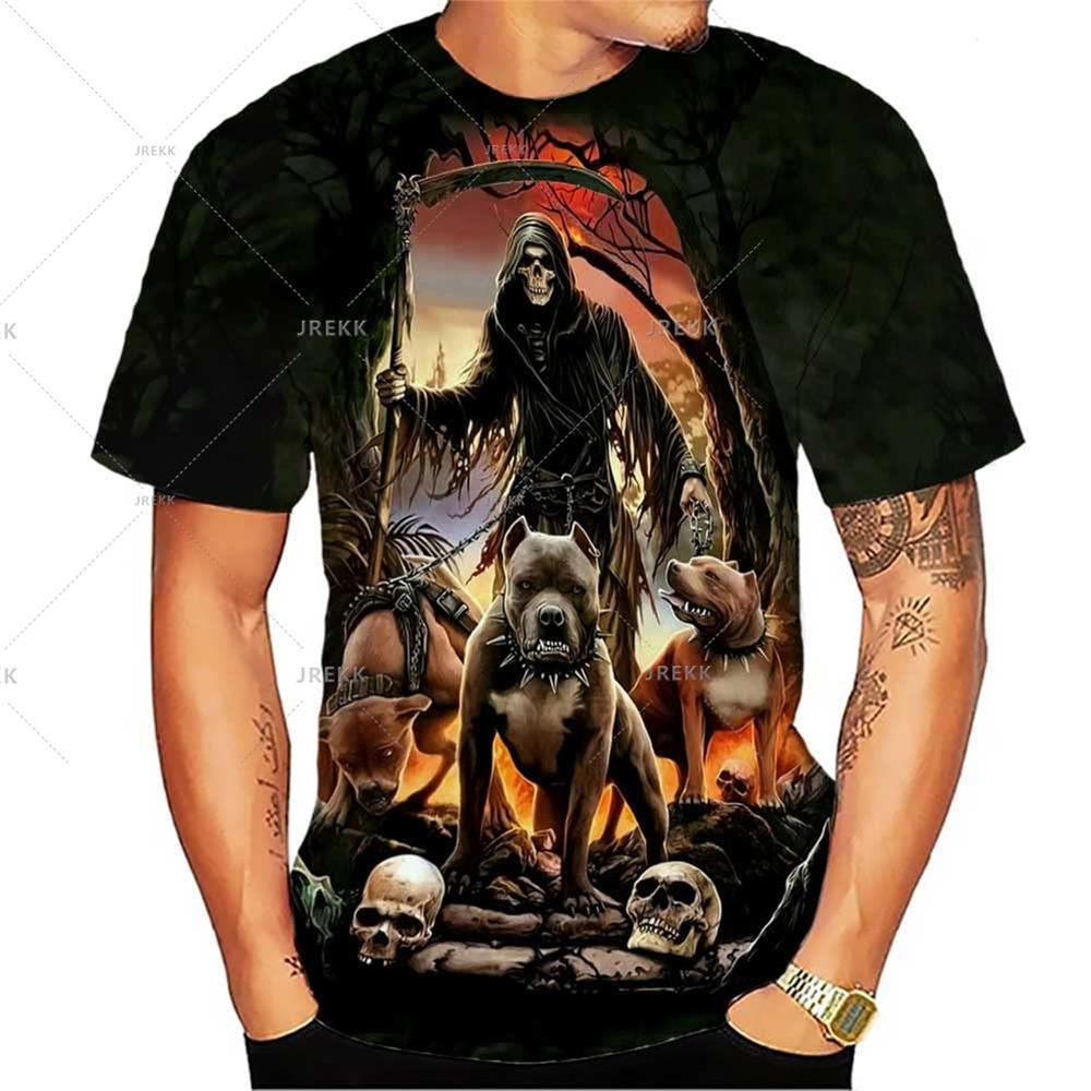 Summer Mens 3D Grim Reaper Skull Graphic Printed Design Funny T Shirts for Men Oversized T-Shirt Space Travel Short Sleeve Tee