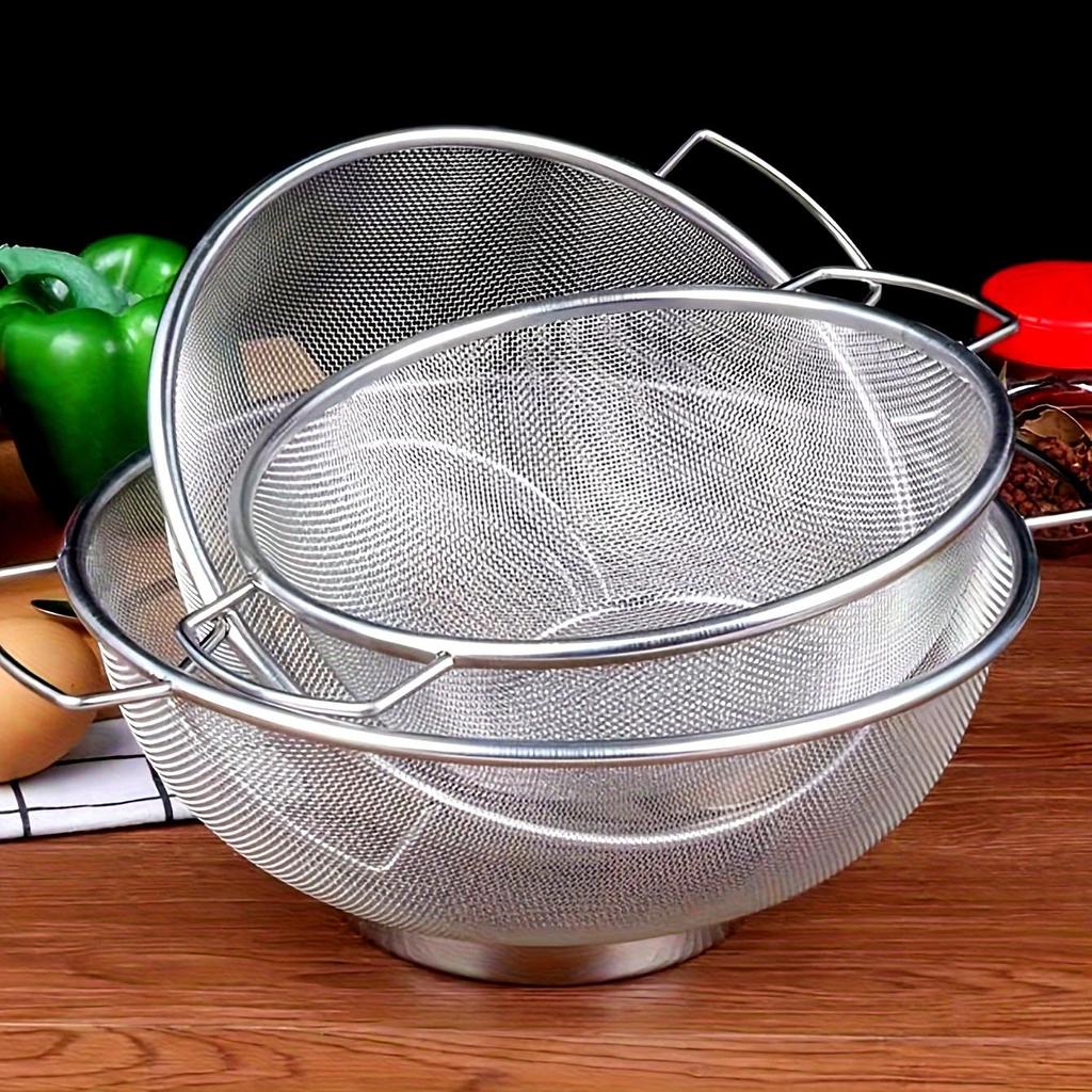 Stainless Steel Drain Basket, Metal Colanders With Handle, Fine Mesh Colander, Colander Strainer For Kitchen Pasta, Kitchen Accessaries