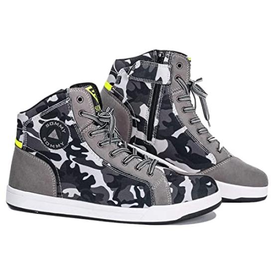 Motorcycle Riding Protective Camouflage Boots, Shoes, Shoes, Sports, Casual, Breathable, Abrasion-Resistant, Non-Slip (Size 26, Gray) [Used]