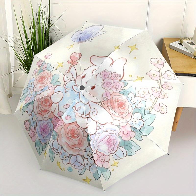 1pc Beautiful Bunny Fully Automatic Folding Portable Umbrella, 8 Iron Frames, Three-Fold Design, Suitable for All Seasons, Suitable for Outd