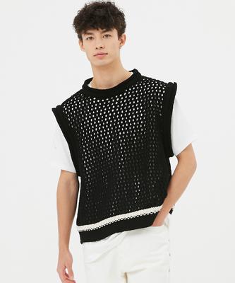 Moonsun Unisex Honeycomb Knit Vest [Black]