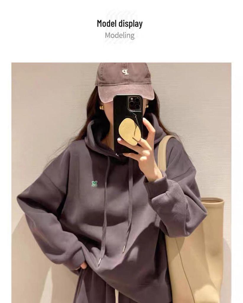 Korean Style Women's Hooded Sweatshirt and Joggers Set with Letter Embroidery