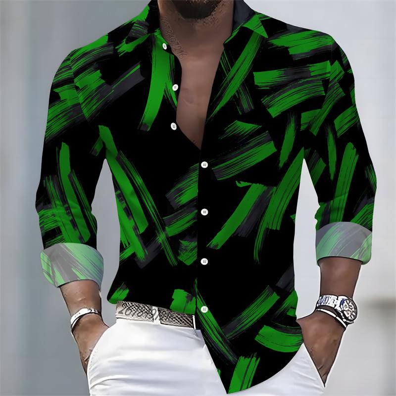 2026 New Men's Shirt Fashion Printed Long Sleeve Shirt Trendy Collar