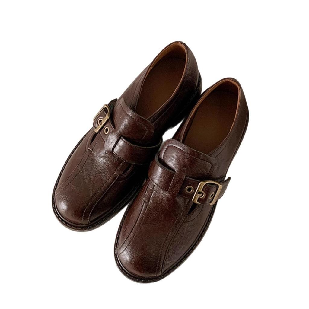 Sheepskin Version~ French Retro Loafers Round Head Deep Mouth Single Shoes 25 New One-pedal Mary Jane Shoes Small Leather Shoes
