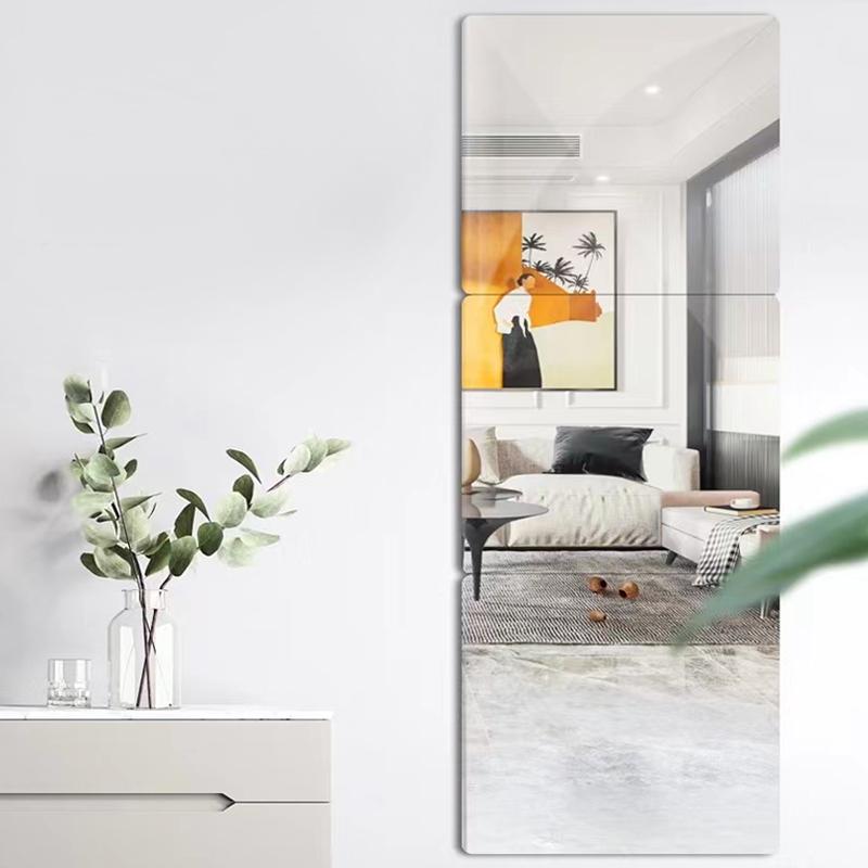 4pcs Acrylic Mirror Wall Stickers Self-adhesive Mirror Bathroom Decoration Student Dormitory Dressing Mirror Full-length Mirror