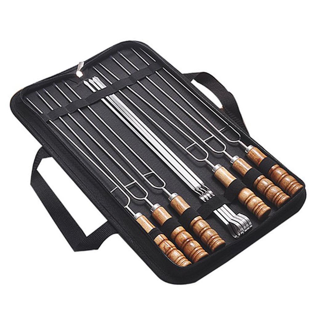 Barbecue Skewers 201 Stainless Steel U Shaped Reusable BBQ Fork Sticks with Wooden Handle for