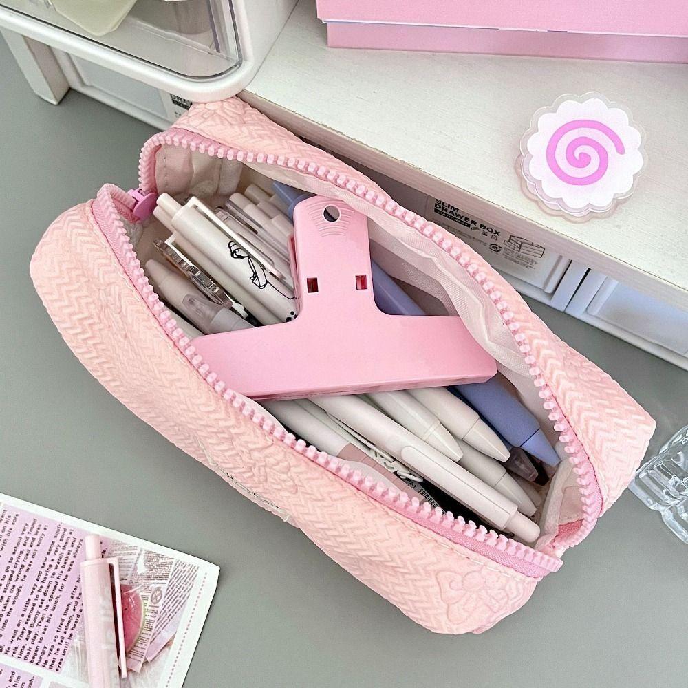 Large Capacity Pen Bag Bowknot Cosmetic Bag Cute Stationery Bag
