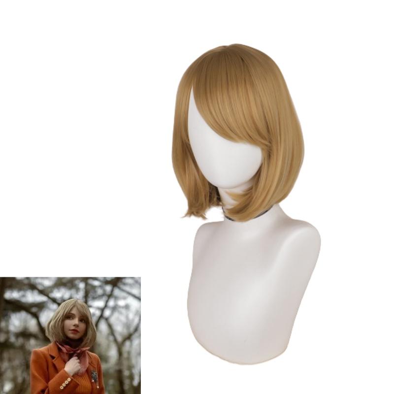 Biohazard 4 Remake Ashley Graham Wig Short Brown Pear Blossom Style Cosplay Hairpiece