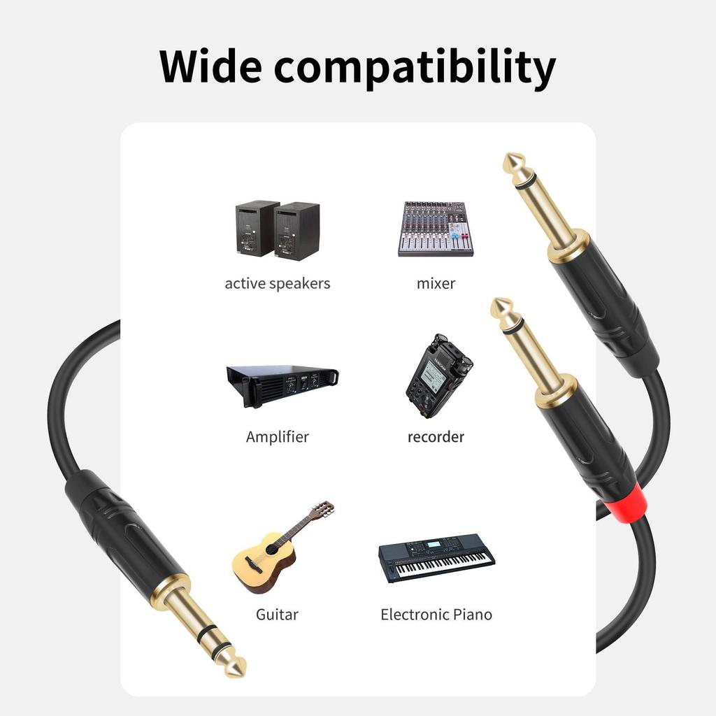 3D 6.35mm Male To Dual 6.35mm Y-Type Audio Mixer Cable, Large Three-Core Splitter