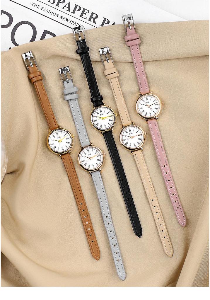 Gedi Round Retro Women's Watch with Roman Numerals - Quartz, Leather Strap, Versatile for Students and Ladies
