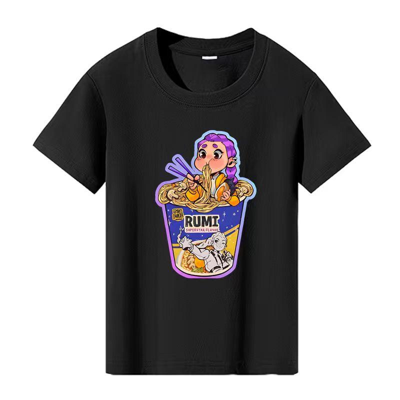 

Винтажная футболка Rumi Tiger с принтом KPop Demon Hunters, аниме, с коротким рукавом, летняя, для девочки, для мальчика, повседневные топы, с круглым вырезом, одежда 140cm чёрный