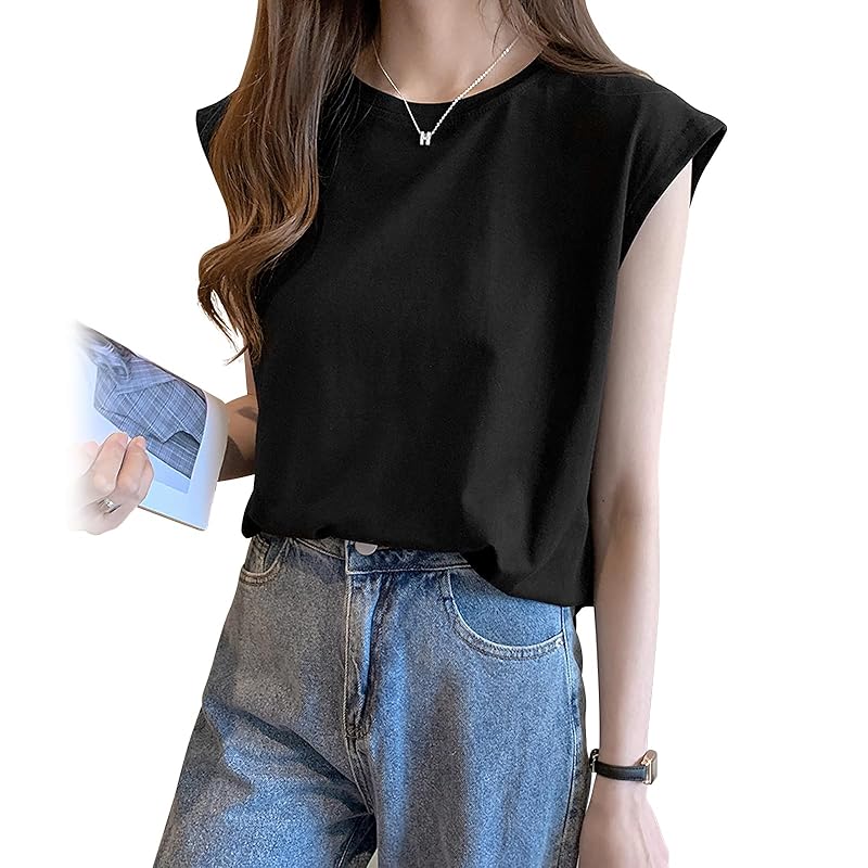 

[PALAME] tank top ladies T-shirt Plain color crew neck [Show off your slender arms, look relaxed, and coordinate freely] sleeveless t-shirt french