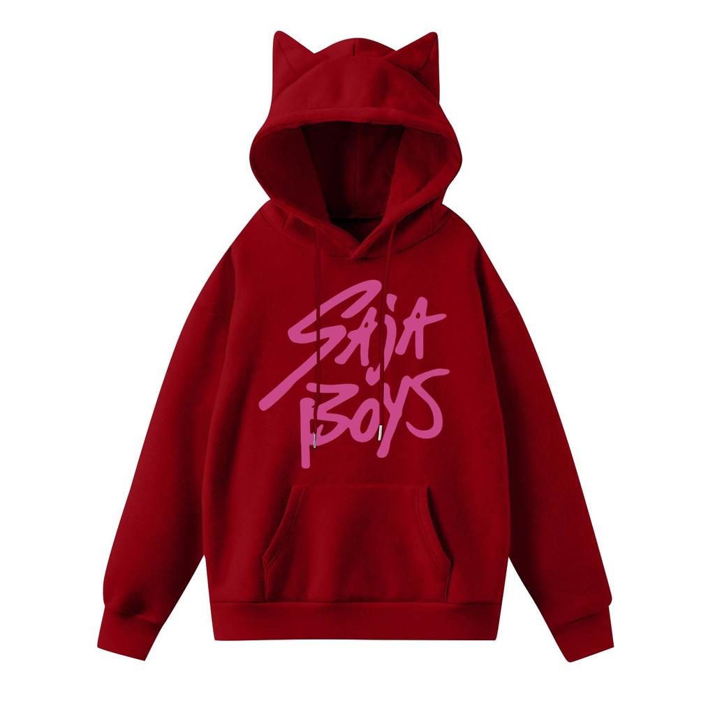 Ladies Fashion Casual Long Sleeve Printed Round Neck Hoodie Pullover Top With  Pockets