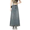 Elegante Klassische Frau Raw Edge Weibliche Sommer Retro A-linie Paket Hüfte Abdeckung Fleisch Mittellangen Dünnen Vielseitig Bequemen Mode Denim Bustier Rock