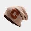 Autumn and winter big head circumference C letter loose knitted stacking hat women's trend ear protection headgear men's blue cold hat