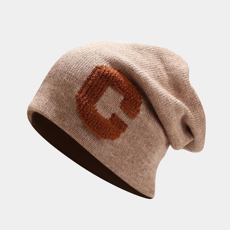 Autumn and winter big head circumference C letter loose knitted stacking hat women's trend ear protection headgear men's blue cold hat