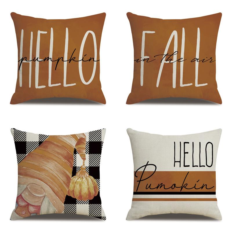 Thanksgiving Linen Pillowcase Autumn Pumpkin Print Pillow Cushion Cover