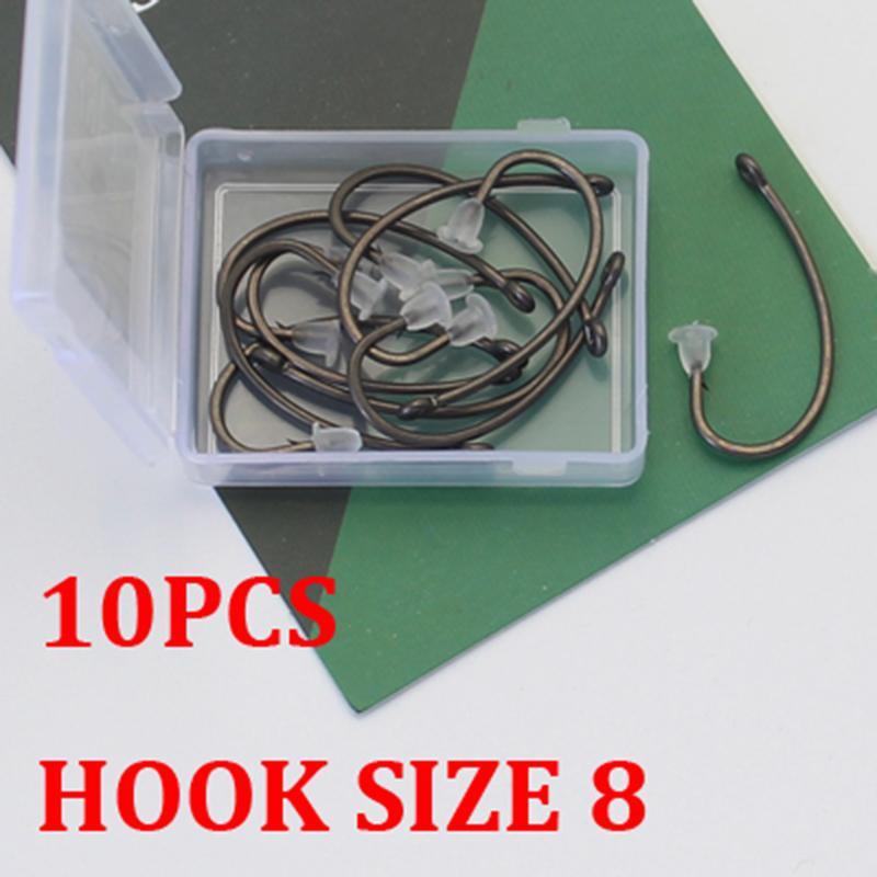 

10 шт. крючок для ловли карпа, крючки для ловли карпа с тефлоновым покрытием, высокоуглеродистая сталь, матовый черный с микро-колючим крючком, пригодный для соревнований