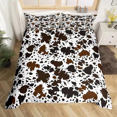 Cow Print Duvet Cover Set Queen Size Brown And White Cow Fur Pattern Bedding Kids Boys Teens Room Decor King Comforter Cover Set